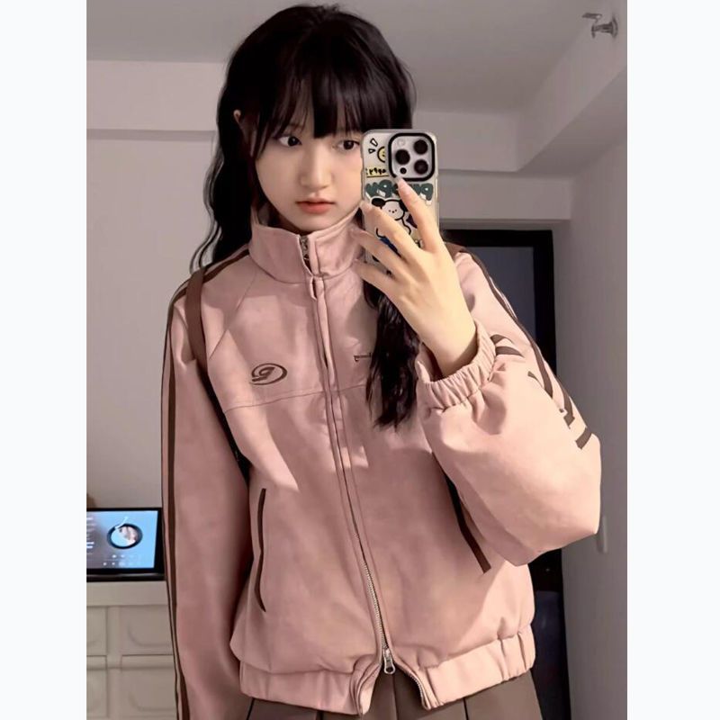 American Retro Deerskin Velvet Baseball Jacket for Women, New Spring and Autumn Style, Petite Korean Version, Loose Student Short Jacket