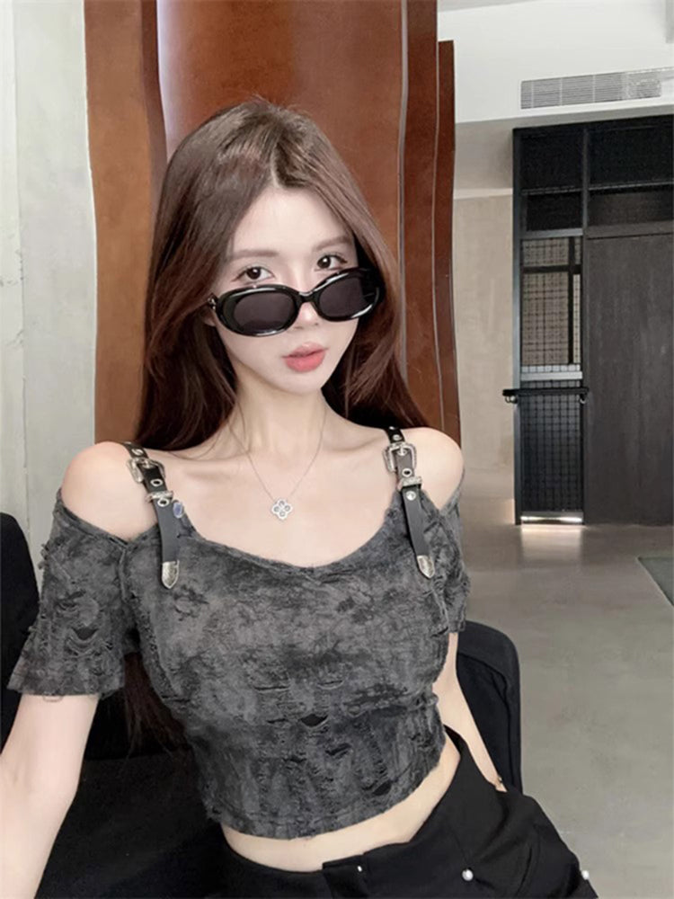 Y2K Yabi Wasteland Style Top Women's Summer Design Jazz Jazz Dance Kpop Women's Group Wear Short-Sleeved T-Shirt