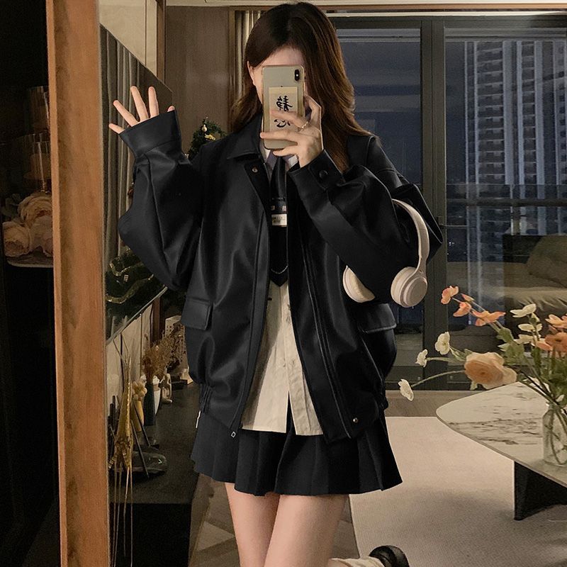 Korean Style Spring Small Fragrant Leather Short Outwear Women's 2025 Early Autum New Couple's Baseball Uniform Jacket