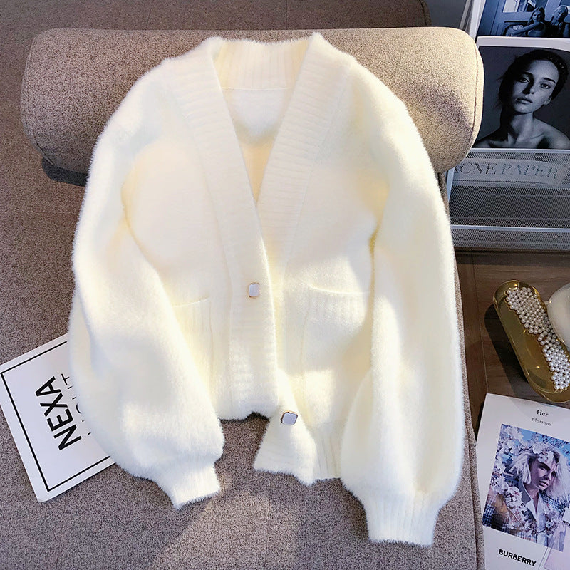 Furry Knitted Sweater Cardigan for Women, retro style, oversized preppy cardigan, american vintage style, basic cardigan