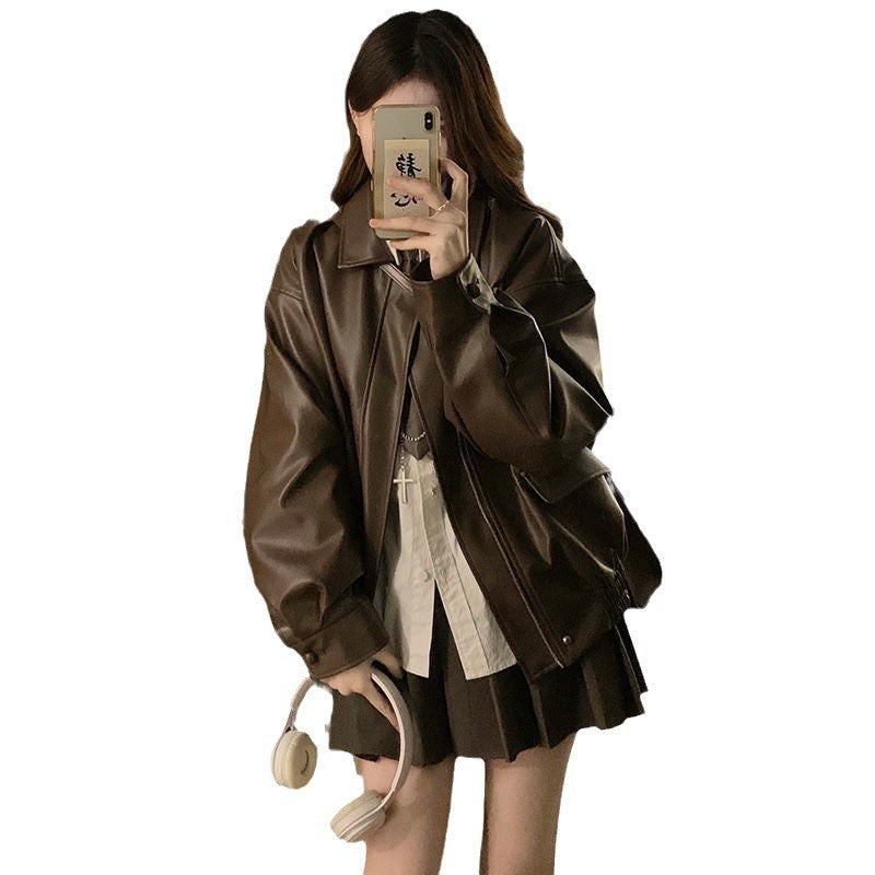 Korean Style Spring Small Fragrant Leather Short Outwear Women's 2025 Early Autum New Couple's Baseball Uniform Jacket