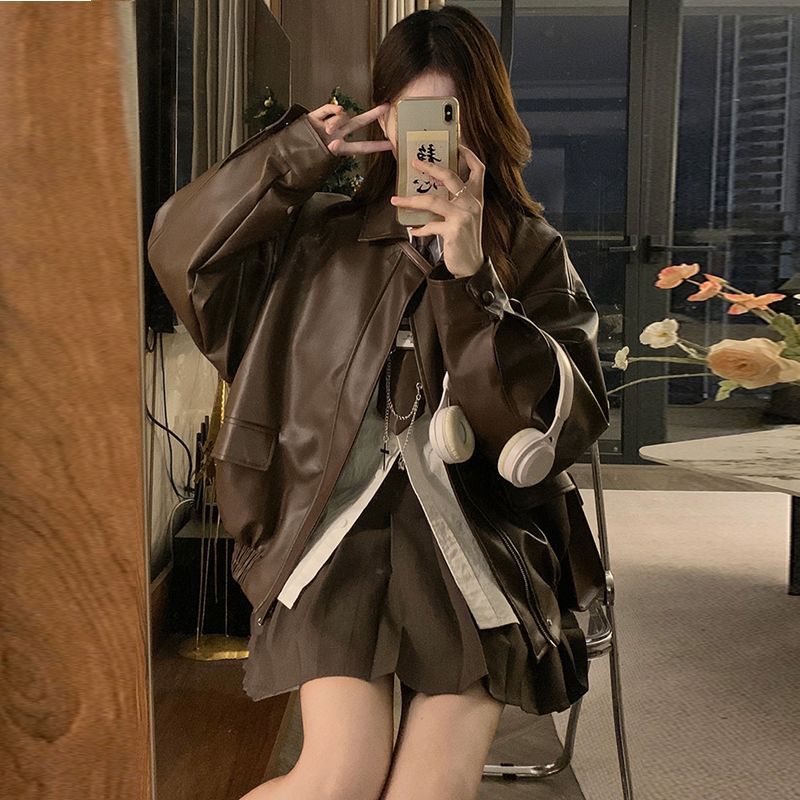 Korean Style Spring Small Fragrant Leather Short Outwear Women's 2025 Early Autum New Couple's Baseball Uniform Jacket
