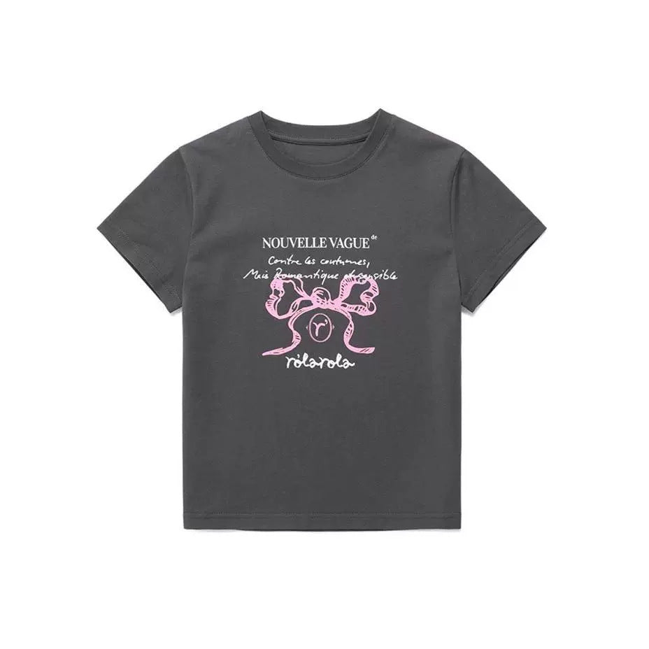 [Authentic Korean Product] Trendy Brand Lauraola Short-Sleeved T-Shirt Women's Slim Cotton Right Shoulder Top Wonyoungs Same Style