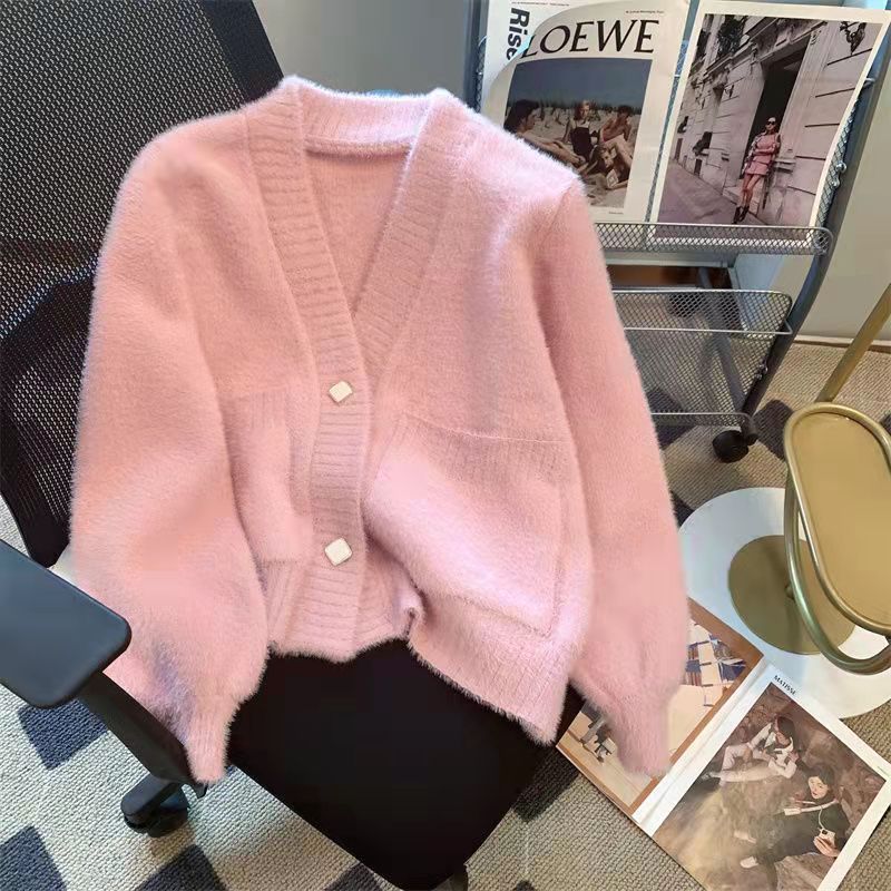 Furry Knitted Sweater Cardigan for Women, retro style, oversized preppy cardigan, american vintage style, basic cardigan
