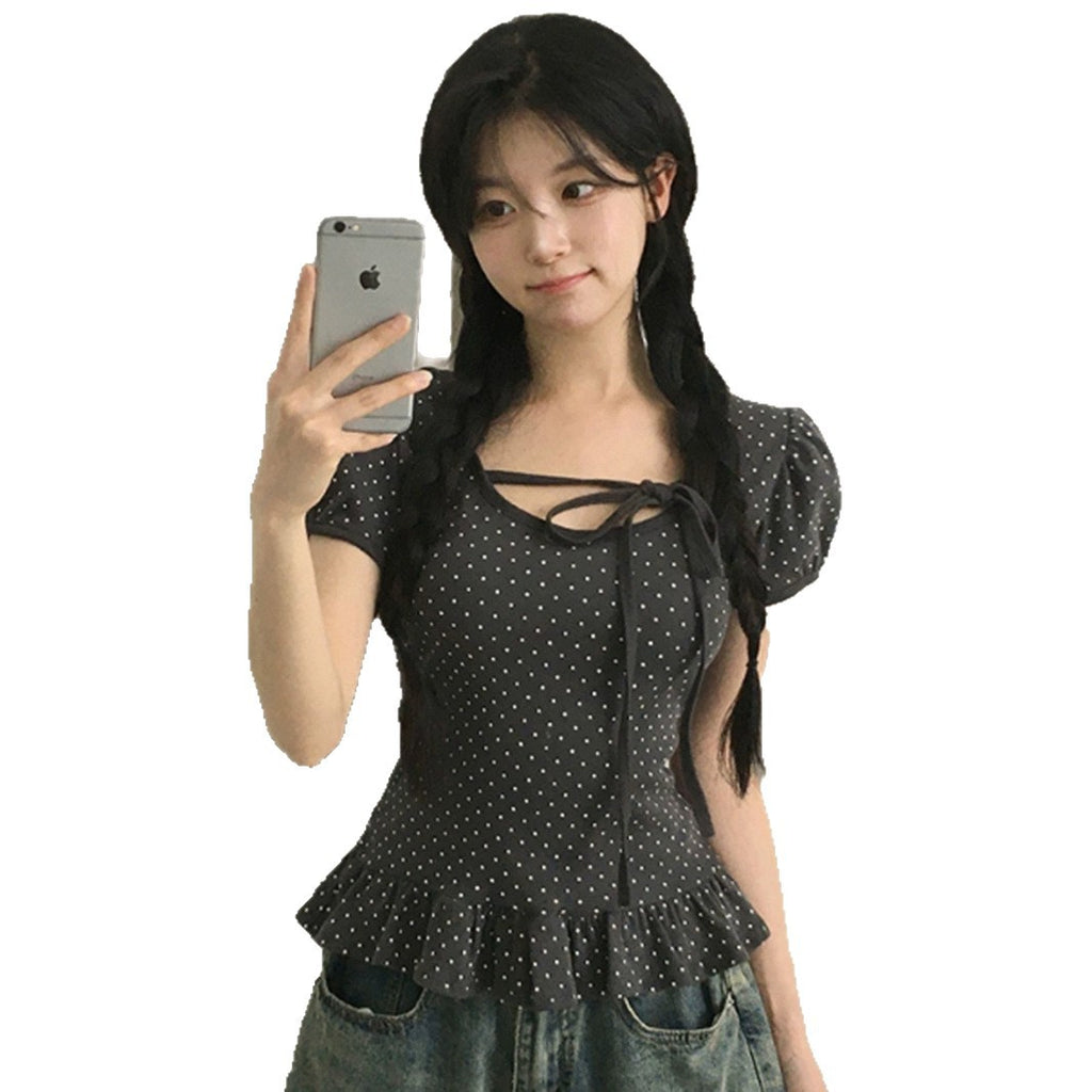 Sanwild Korean New Sweet Niche Design Short-Sleeved Women's Summer Slimming Look Versatile Strappy T-Shirt Top