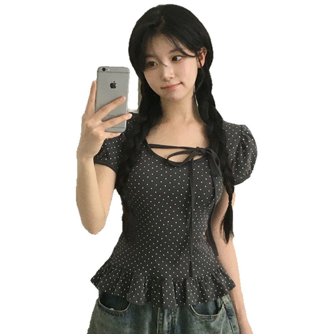Sanwild Korean New Sweet Niche Design Short-Sleeved Women's Summer Slimming Look Versatile Strappy T-Shirt Top