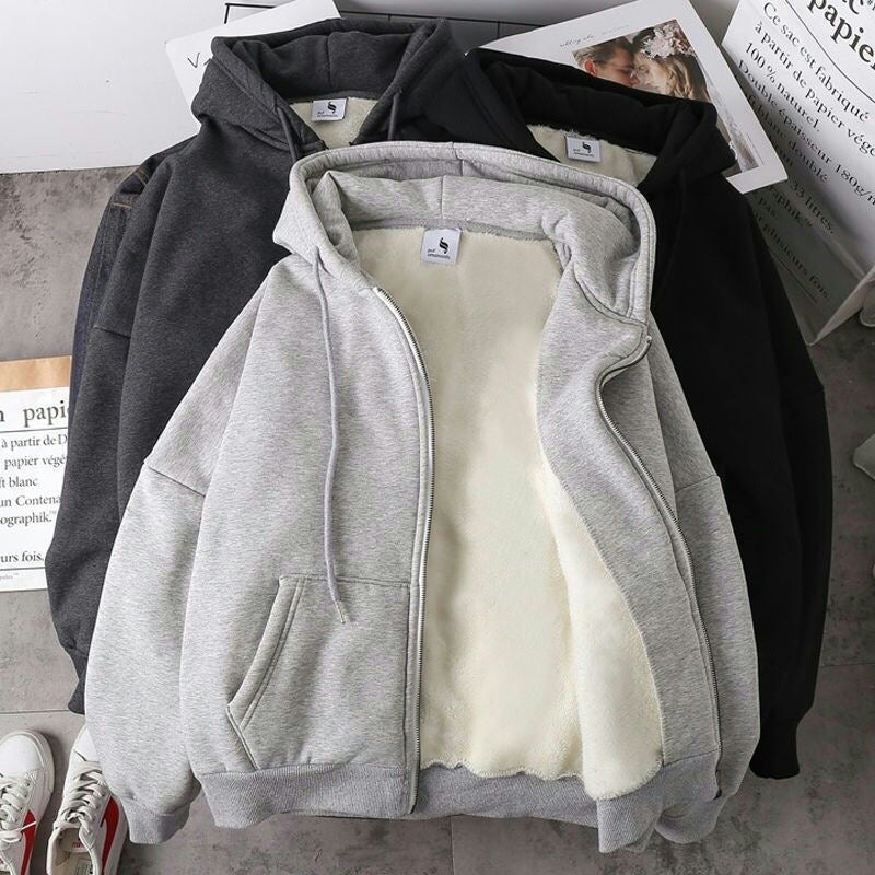 pinterest aesthetic warm zipper closure hoodie, korean style, retro baseball jacket, cotton jacket, casual hoodie jacket, winter
