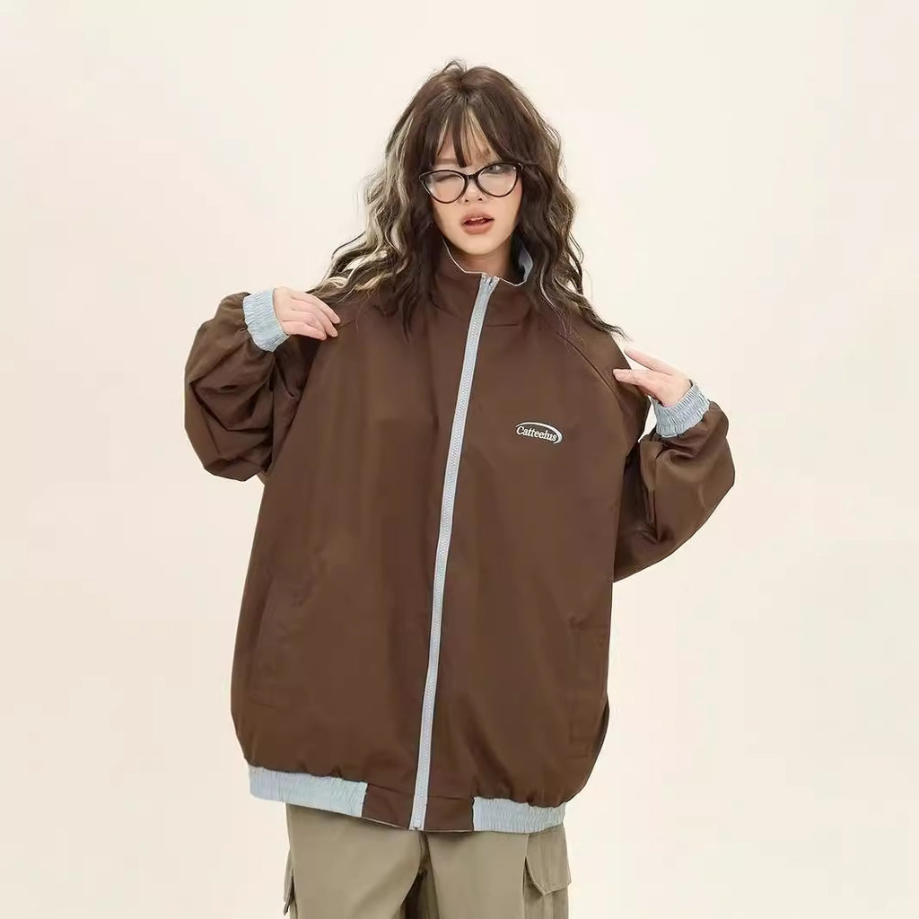 Dusk Three-Stripe Reversible Jacket for Women, Spring and Autumn, Loose Fit, Bf American Retro Sports Baseball Jacket, College Style Coat