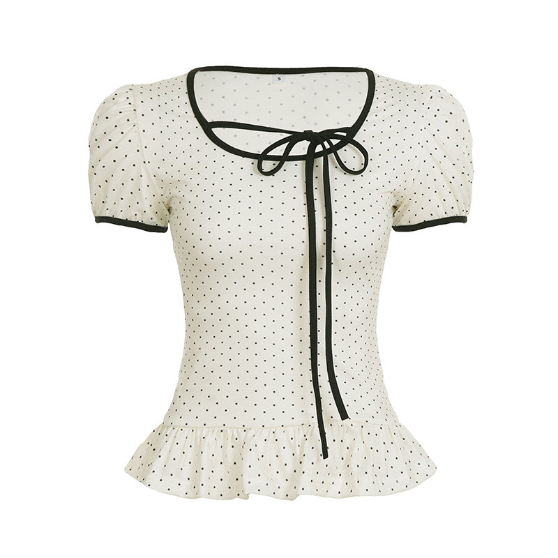 Sanwild Korean New Sweet Niche Design Short-Sleeved Women's Summer Slimming Look Versatile Strappy T-Shirt Top