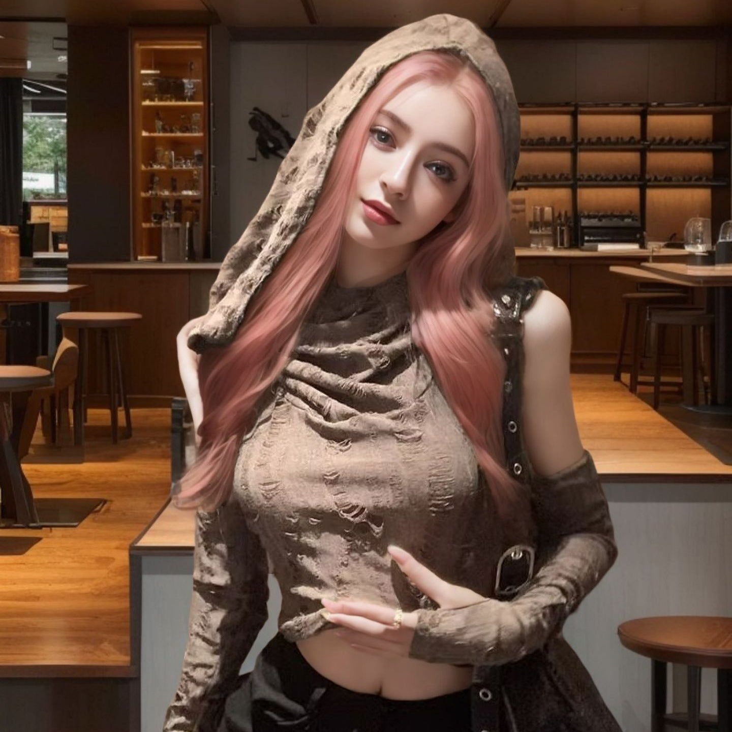 European and American Y2K Yabi Wasteland Style Jazz Dance Top for Women's Group Outfits, Jazz Dance Hooded Sun Protection Cover-Up