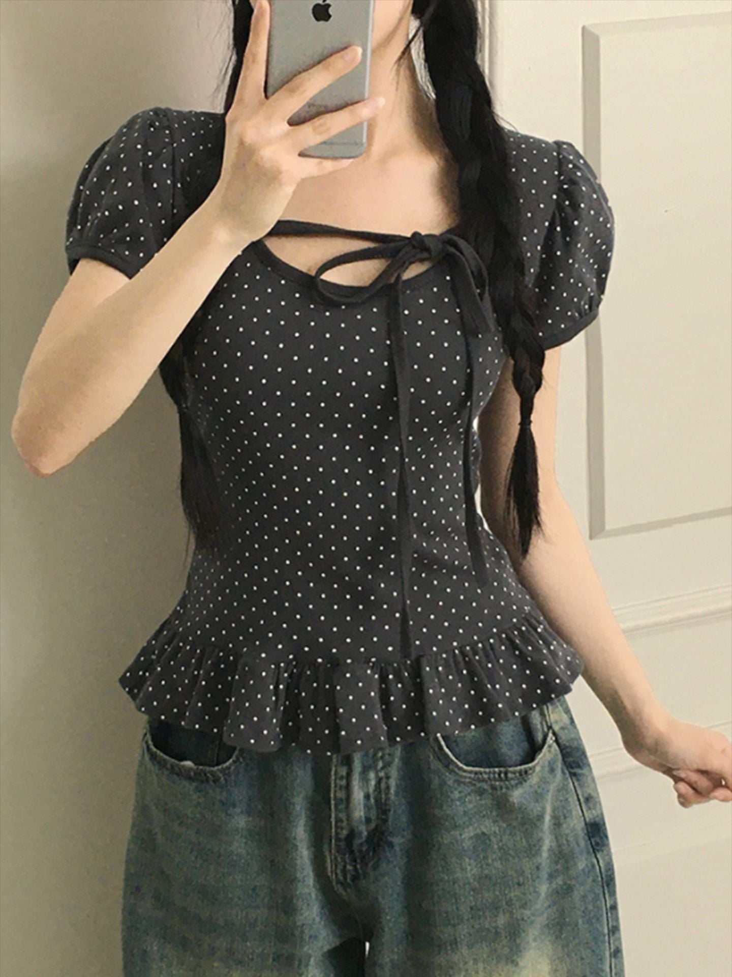 Sanwild Korean New Sweet Niche Design Short-Sleeved Women's Summer Slimming Look Versatile Strappy T-Shirt Top