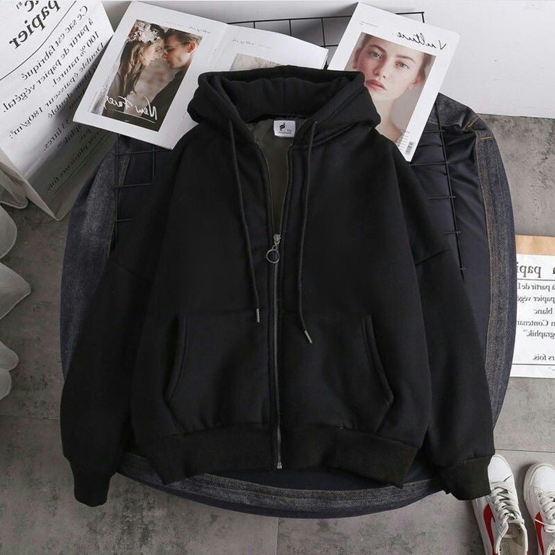 pinterest aesthetic warm zipper closure hoodie, korean style, retro baseball jacket, cotton jacket, casual hoodie jacket, winter