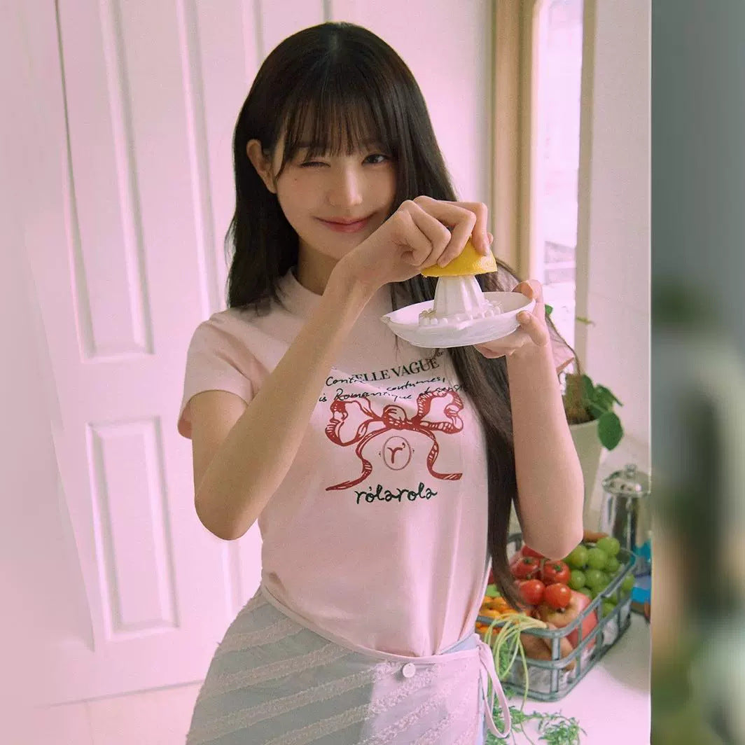 [Authentic Korean Product] Trendy Brand Lauraola Short-Sleeved T-Shirt Women's Slim Cotton Right Shoulder Top Wonyoungs Same Style