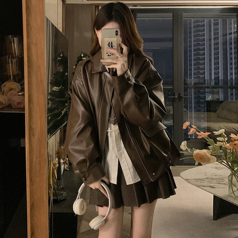 Korean Style Spring Small Fragrant Leather Short Outwear Women's 2025 Early Autum New Couple's Baseball Uniform Jacket