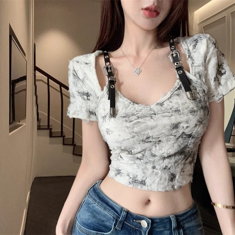 Y2K Yabi Wasteland Style Top Women's Summer Design Jazz Jazz Dance Kpop Women's Group Wear Short-Sleeved T-Shirt