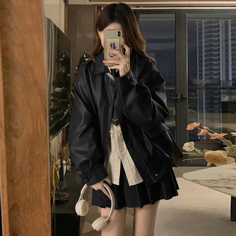 Korean Style Spring Small Fragrant Leather Short Outwear Women's 2025 Early Autum New Couple's Baseball Uniform Jacket