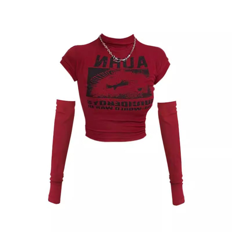 Burgundy Jazz Dance Top with Sleeves, Dance Outfit, K-Pop Black and Red Style, Girl Group Performance Outfit