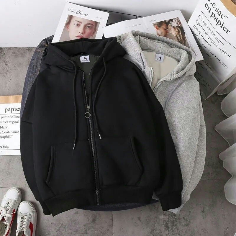 pinterest aesthetic warm zipper closure hoodie, korean style, retro baseball jacket, cotton jacket, casual hoodie jacket, winter