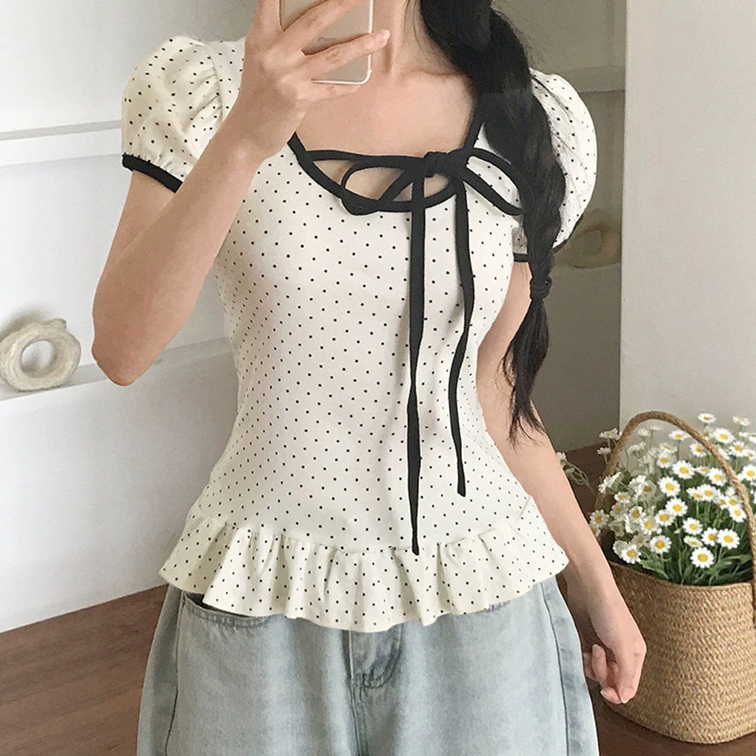 Sanwild Korean New Sweet Niche Design Short-Sleeved Women's Summer Slimming Look Versatile Strappy T-Shirt Top