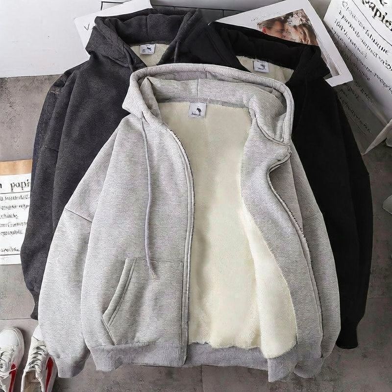 pinterest aesthetic warm zipper closure hoodie, korean style, retro baseball jacket, cotton jacket, casual hoodie jacket, winter